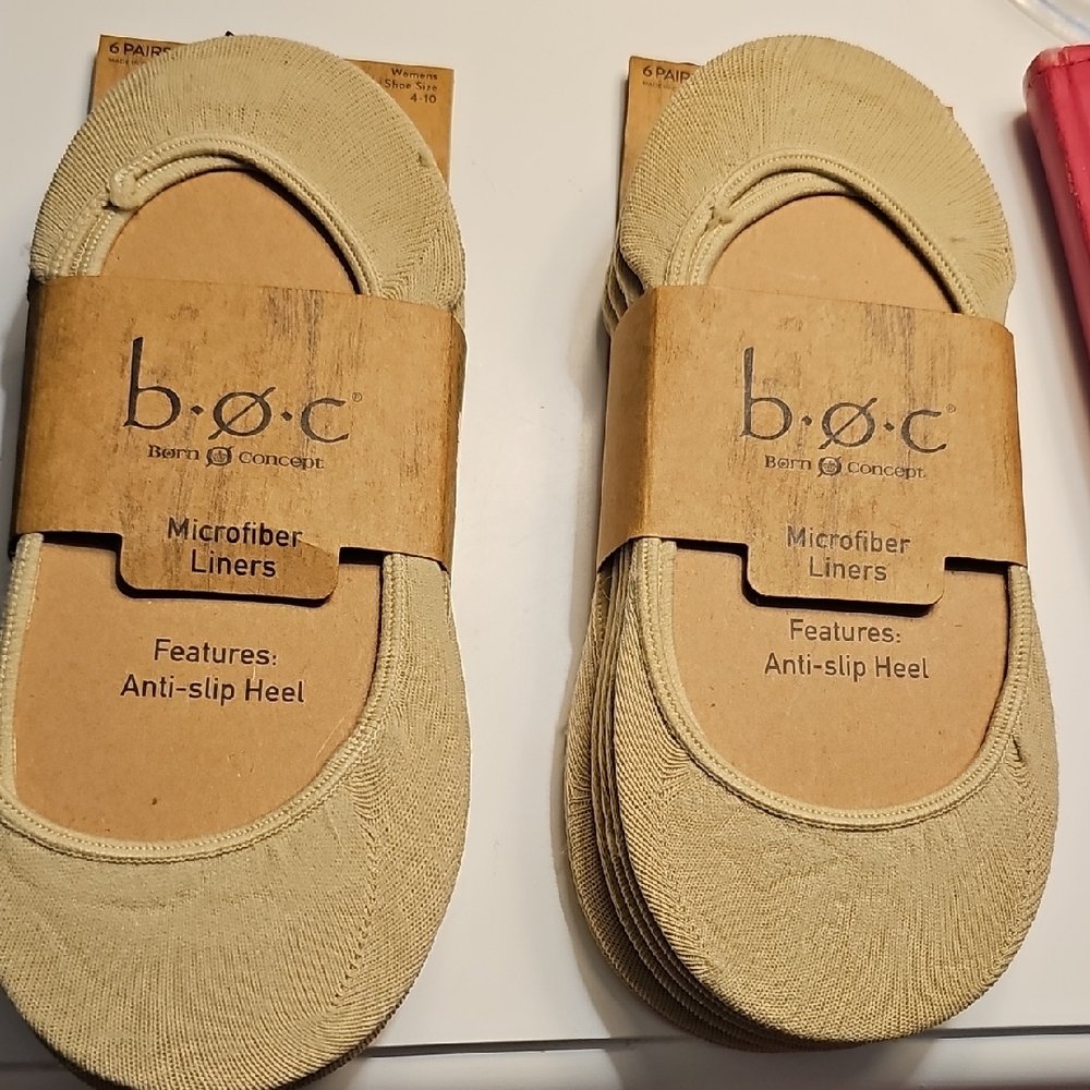 NWT b.o.c. 12 Pairs Tan Microfiber No Show Socks Anti Slip Size 4 - 10   Women